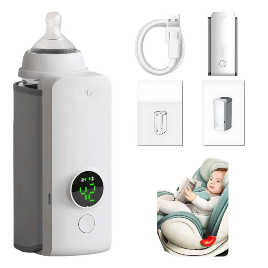 Portable Wireless Baby Bottle Warmer, USB Rechargeable Travel Milk Warmer with 42°C Constant or 37-55°C Adjustable Heating & Insulation Sleeve
