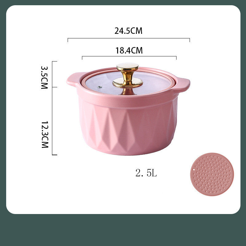 Ceramic Casserole Stew Pot for Cooking, 2.5 L Nordic-Style Ceramic Pot with Glass Lid — Green / Pink / Red / Yellow