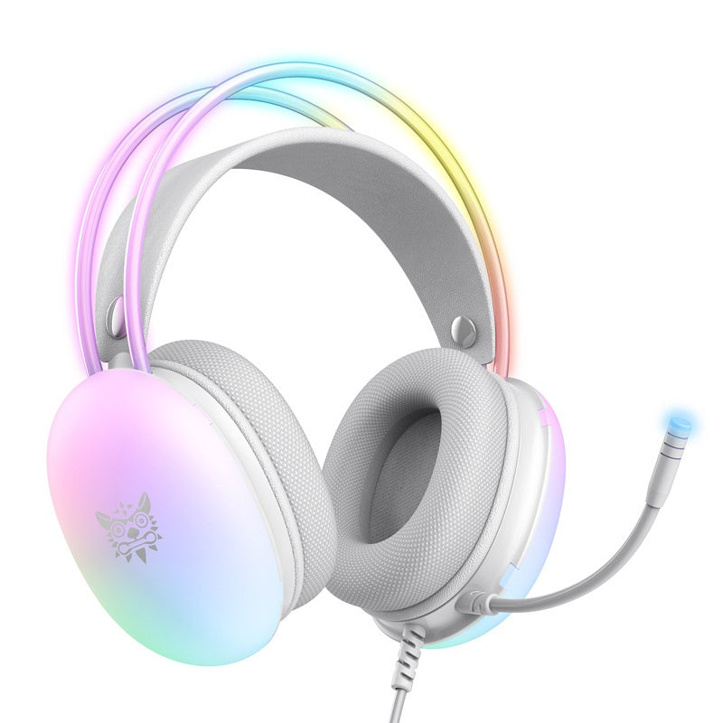 RGB Rainbow Gradient Gaming Headset with Microphone, Over-Ear Wired Headphones with LED Lighting & 3.5mm Braided Cable, for PC, PS4 & Xbox