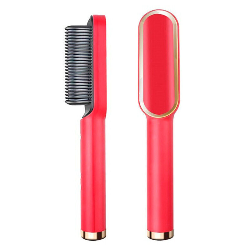 Hair Straightener Brush, 2-in-1 Straightening & Curling Hot Comb with Ceramic PTC Heating, 5 Adjustable Heat Settings & Anti-Scald Design — 4 Colors