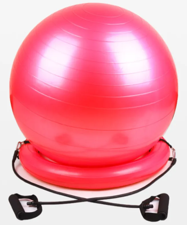 Yoga Ball with Non-Slip Fixed Base, Anti-Burst Exercise & Balance Ball for Pilates, Core Training & Office Chair Use — Grey / Pink / Red