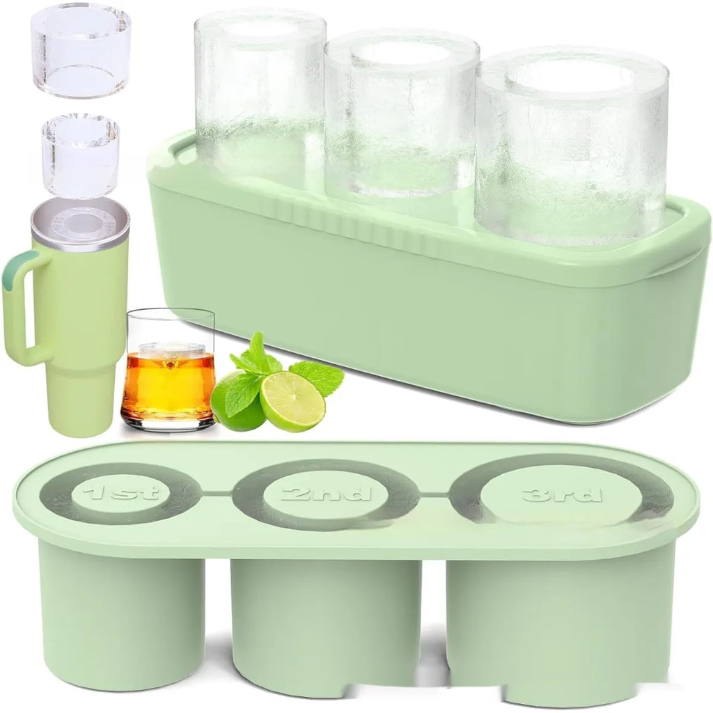 Ice Cube Mold for Tall Tumblers, Silicone Ice Cube Tray with Lid & Storage Bin, Easy-Fill & Release Ice Maker for Drinks — Green