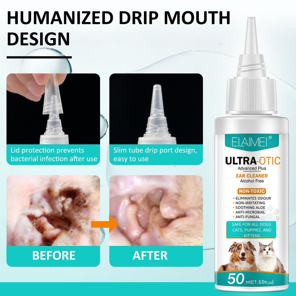 Pet Ear Cleaner 50ml, Gentle Ear Cleaning Solution for Dogs & Cats, Non-Irritating Ear Wash to Remove Dirt — ELAIMEI