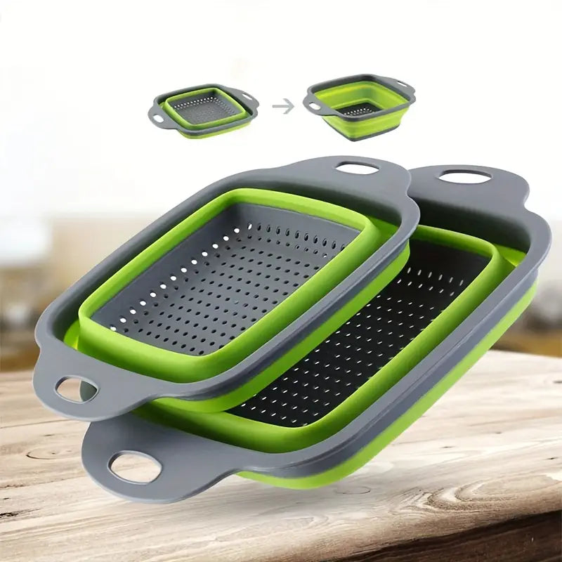 Collapsible Washing Strainer Basket - Foldable Silicone & TPR Fruit and Vegetable Drainer with Handles, Multifunctional Kitchen Colander for Cleaning