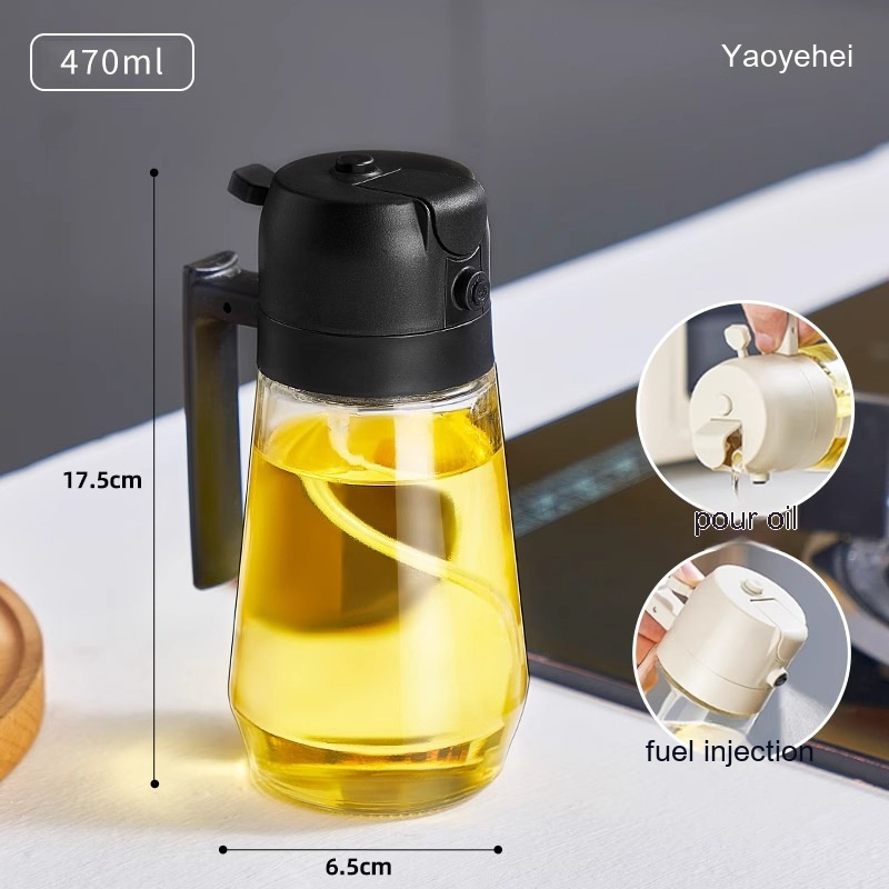 Versatile Olive Oil Sprayer Dispenser, 470ml Clear Glass Oil & Vinegar Spray Bottle for Cooking, Grilling, Baking — 4 Colors, 1 or 2 Pack