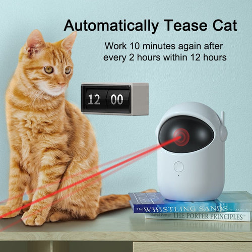 Automatic Cat Laser Toy, Interactive Laser Pointer for Indoor Cats with 3 Play Modes & Smart Timer, USB Rechargeable Hands-Free Cat Teaser — White
