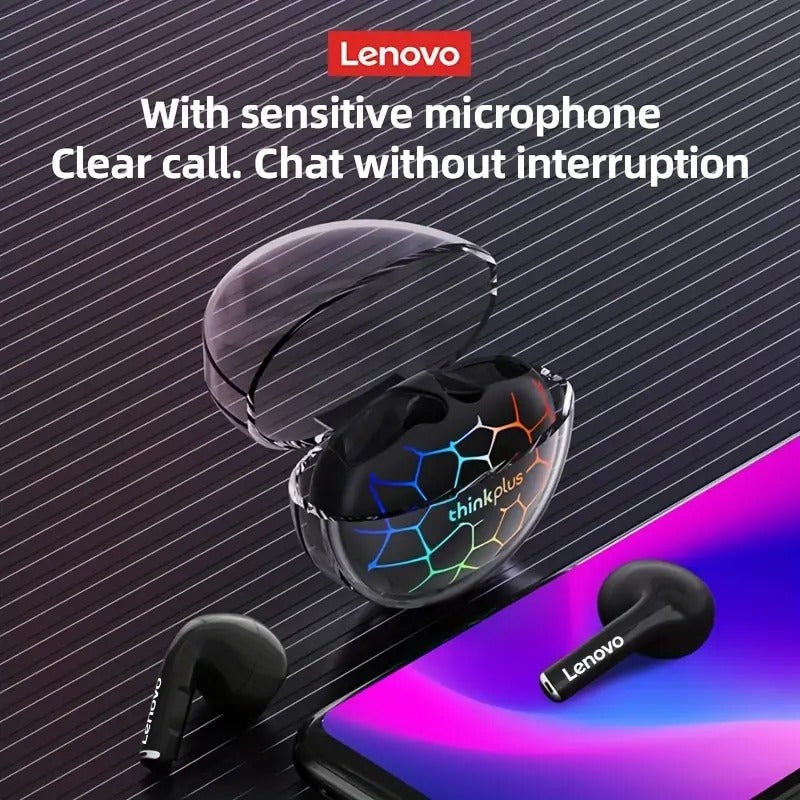 Lenovo LP80 Pro RGB Wireless Gaming Earbuds, Bluetooth 5.3 TWS Semi-In-Ear Open-Fit Headphones with Low Latency & Built-In Mic — Black