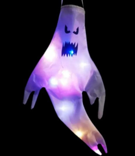 Light-Up Hanging Ghost Windsock, LED Halloween Ghost Decoration for Yard, Porch & Tree — Five Face Designs