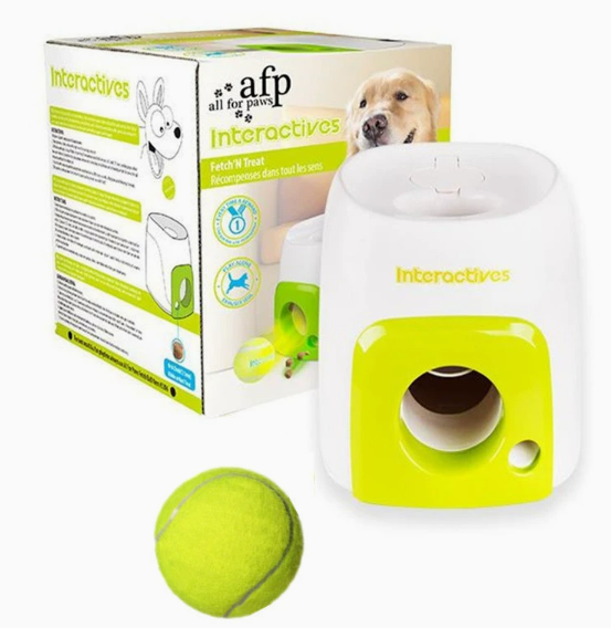 Dog Ball Launcher & Treat Dispenser, 2-in-1 Interactive Spring-Loaded Tennis Ball Fetch & Reward Toy for Dogs — 3 Colors