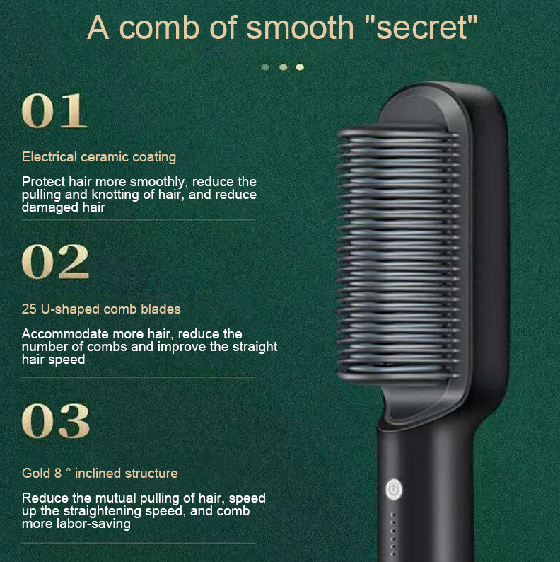 Hair Straightener Brush, 2-in-1 Straightening & Curling Hot Comb with Ceramic PTC Heating, 5 Adjustable Heat Settings & Anti-Scald Design — 4 Colors