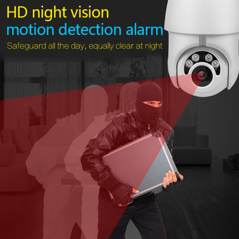 Wireless Security Camera Outdoor Indoor, 1080p HD WiFi PTZ Camera, 360° View, IP66 Waterproof, Night Vision, Motion Detection & Auto Tracking — White