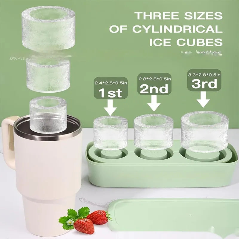 Ice Cube Mold for Tall Tumblers, Silicone Ice Cube Tray with Lid & Storage Bin, Easy-Fill & Release Ice Maker for Drinks — Green