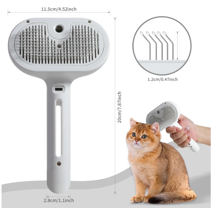 Pet Hair Spray Brush, 2-in-1 Grooming Brush with Built-In Water Tank for Cats & Dogs, Deshedding Spray Brush for Loose Fur & Coat Care — White / Pink