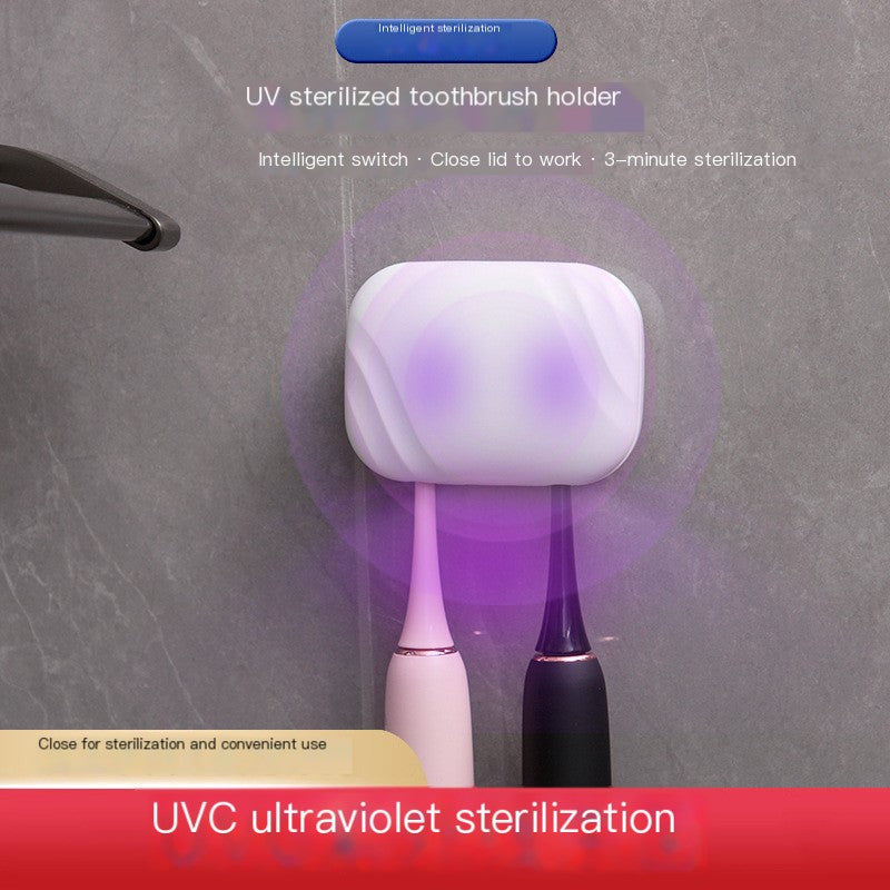 UV Toothbrush Sterilizer, Wall-Mounted UV-C Toothbrush Holder with Close-Lid 3-Minute Sterilisation — Pink / White / Green