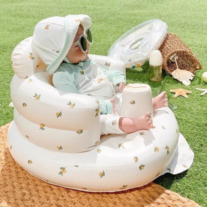 Inflatable Baby Chair for Dining & Bath, Portable PVC Baby Seat with Built-In Air Pump — Cute Designs