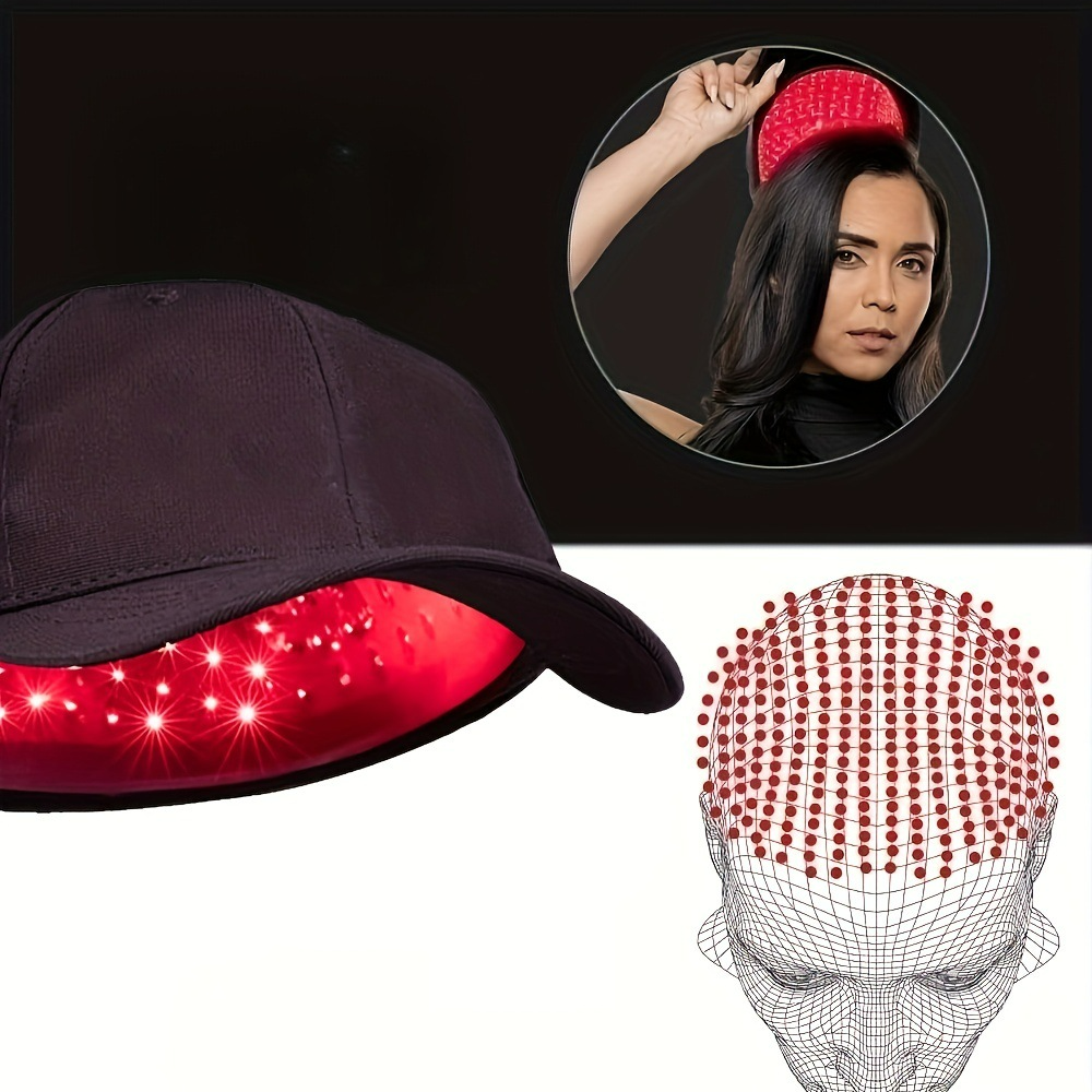 Red Light Therapy Cap, Portable 650nm Red Light Hair Care Cap for Scalp Wellness, Wearable Hair-Care Support Device for Home Use — Black