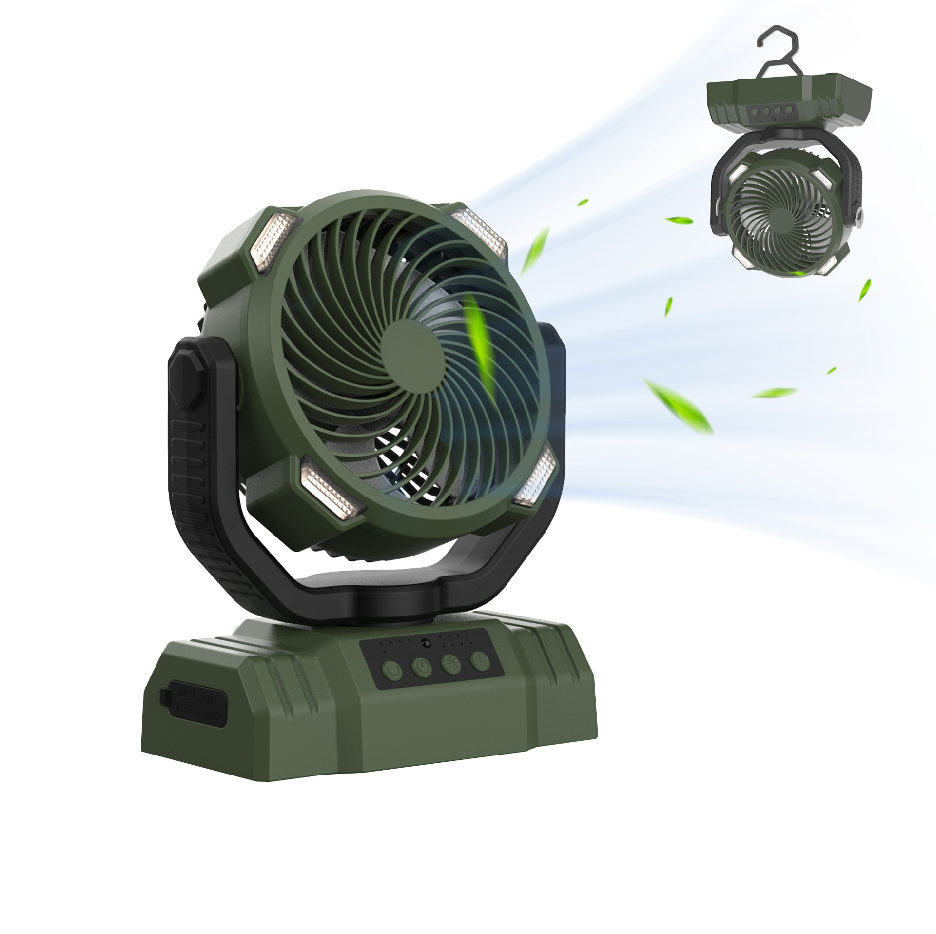Outdoor Camping Fan Power Bank with LED Light, 3-in-1 Portable Rechargeable Fan with 10000/20000mAh Power Bank & Oscillating Airflow — F6 / F8