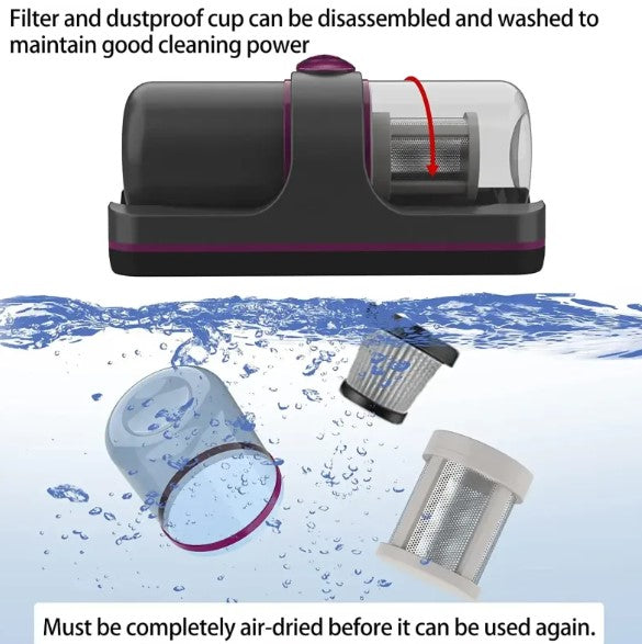 Wireless Mattress Vacuum Cleaner, 12kPa Strong Suction Cordless Handheld UV-C Bed Vacuum with HEPA Filter — Black / Blue