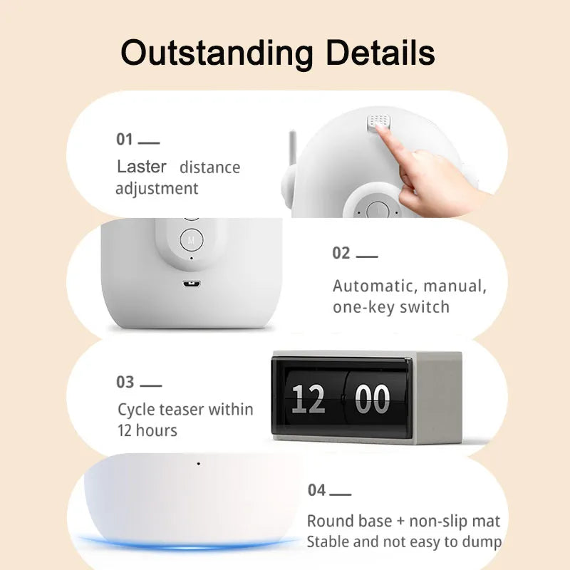 Automatic Cat Laser Toy, Interactive Laser Pointer for Indoor Cats with 3 Play Modes & Smart Timer, USB Rechargeable Hands-Free Cat Teaser — White