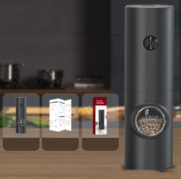 Electric Salt & Pepper Grinder, USB-C Rechargeable One-Touch Mill with Adjustable Coarseness & Base Light — Single or 2-Piece Set