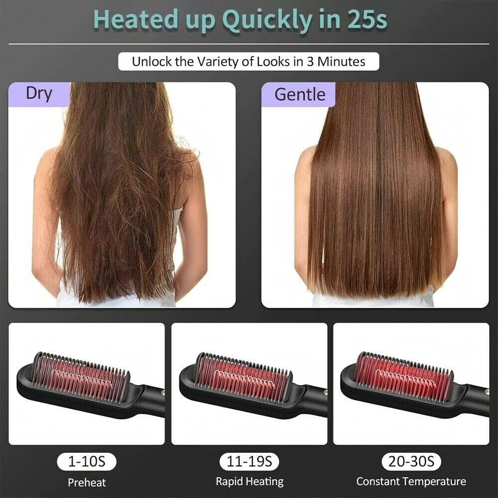 Hair Straightener Brush, 2-in-1 Straightening & Curling Hot Comb with Ceramic PTC Heating, 5 Adjustable Heat Settings & Anti-Scald Design — 4 Colors