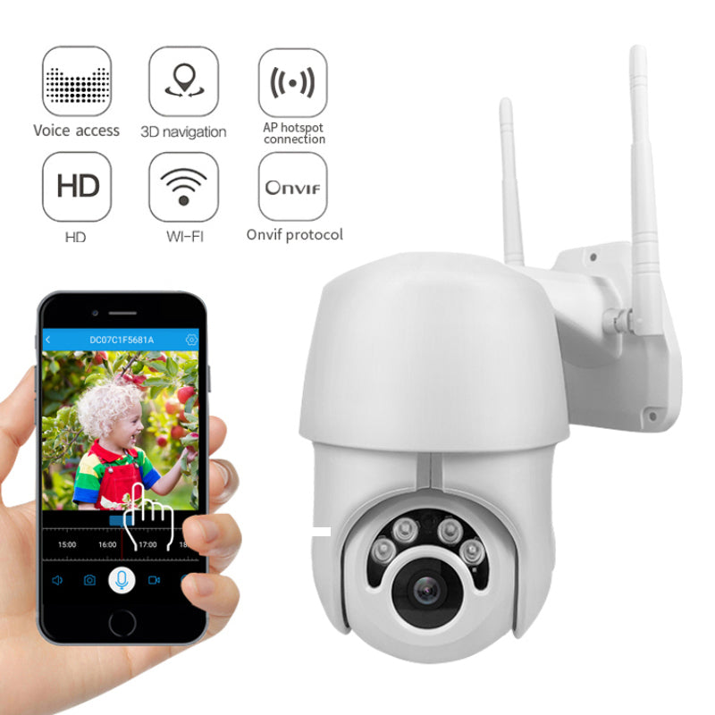 Wireless Security Camera Outdoor Indoor, 1080p HD WiFi PTZ Camera, 360° View, IP66 Waterproof, Night Vision, Motion Detection & Auto Tracking — White