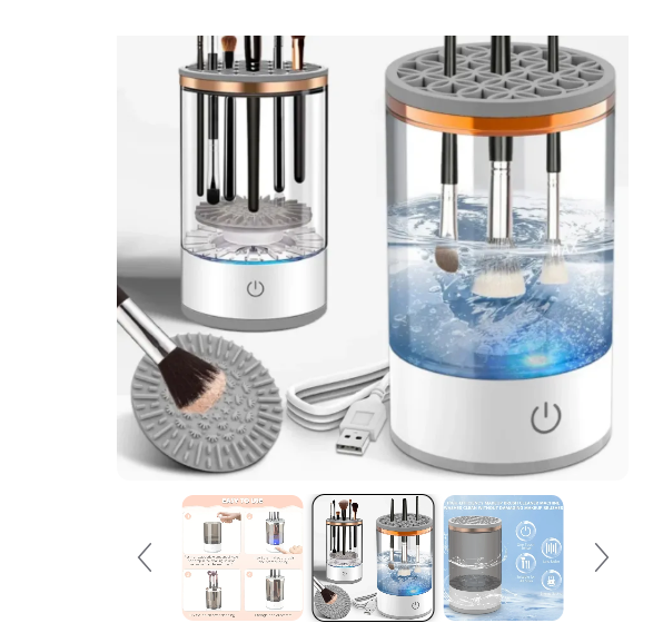 Electric Makeup Brush Cleaning Cup, Countertop Washer with Universal Silicone Cap — Cleans Several Brushes at Once, USB Plug-and-Play — Grey / White
