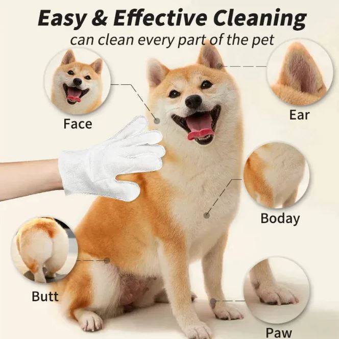 Pet Glove Wipes & Dental Finger Wipes for Cats & Dogs, Gentle No-Rinse Grooming Wipes for Coat, Paws & Teeth — 5/6 pc Packs