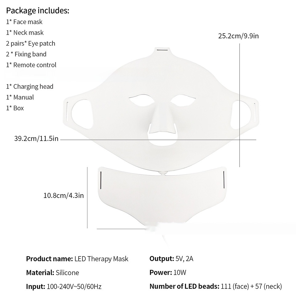 7-Color LED Silicone Face Mask, LED Light Therapy Facial Mask for Skin Rejuvenation & Glow — White, AU / UK / US / EU
