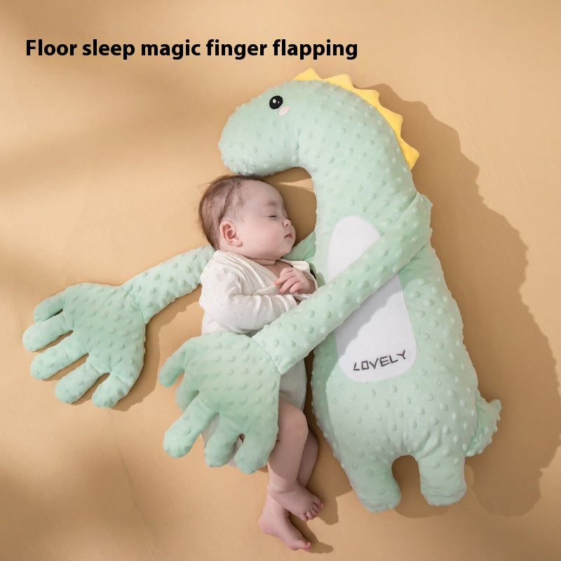 Baby Soothing Cuddle Pillow, Animal-Shape Plush Bolster with Padded Comfort Arm & Hand for Supervised Awake Time — Green Dinosaur