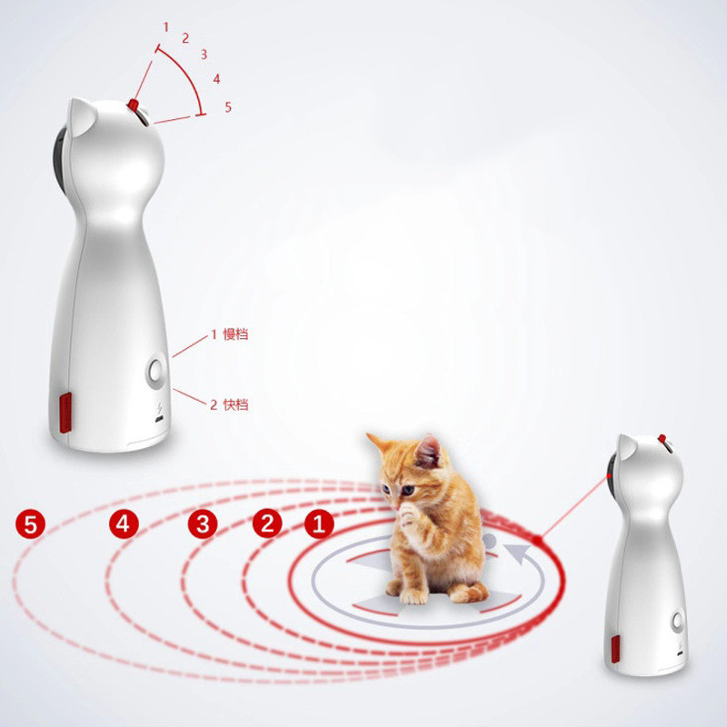 Automatic Cat Laser Toy, Interactive Laser Pointer with 5 Angle Settings & 2 Speed Modes, Auto Timer Laser Pet Toy for Indoor Cats & Kittens — White