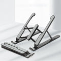 E605 Adjustable Foldable Laptop Stand with Cooling Function, Ergonomic Riser with Improved Airflow, Portable & Lightweight — Black / White