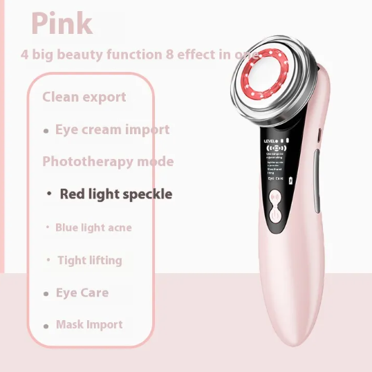 Glow Wave Facial Massager, Microcurrent Face Device with Color Light Therapy & Massage — White / Pink