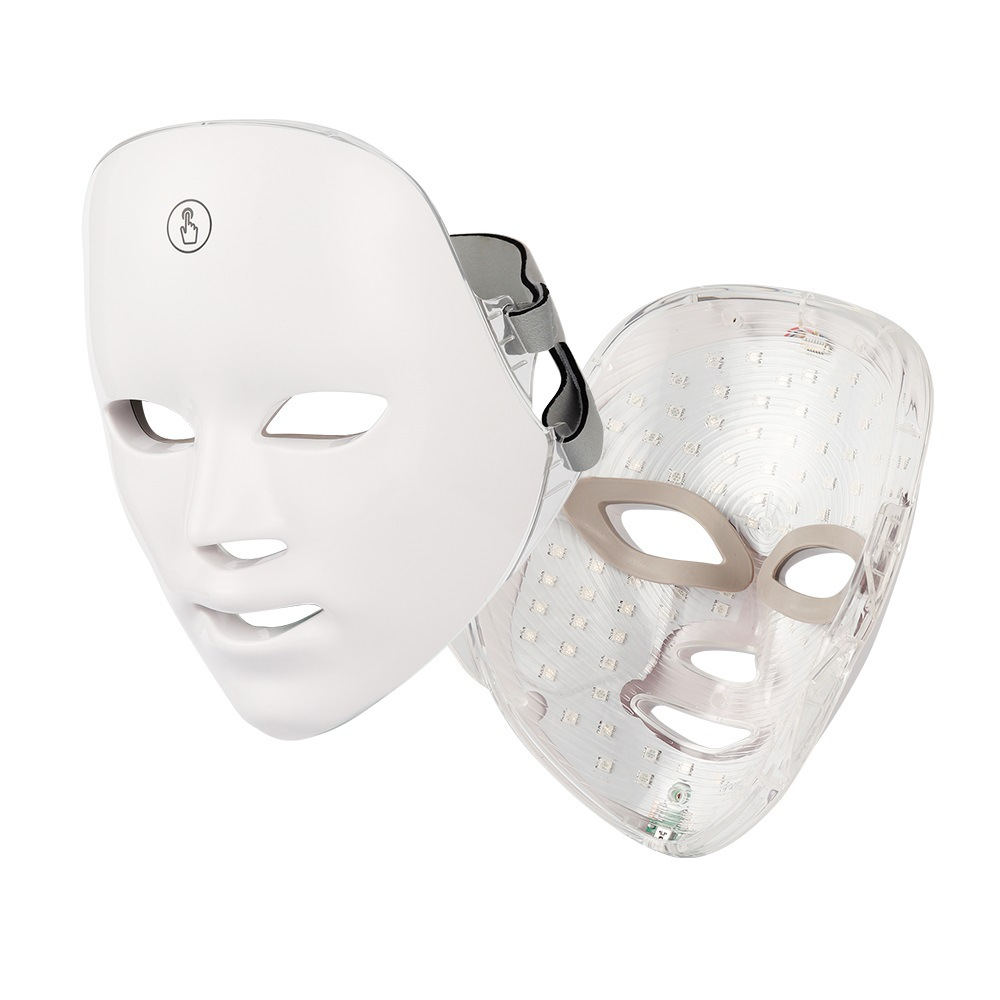 7-Colour LED Face Mask, Strap-On Photon Light Therapy Mask with Adjustable Head Strap — Mask Only, with Neck Band, or with Roller & Gua Sha