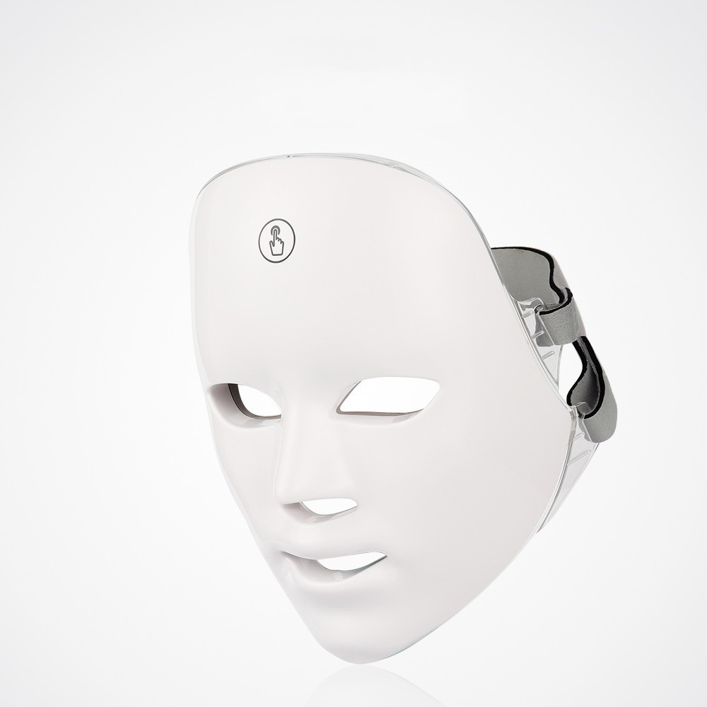 7-Colour LED Face Mask, Strap-On Photon Light Therapy Mask with Adjustable Head Strap — Mask Only, with Neck Band, or with Roller & Gua Sha