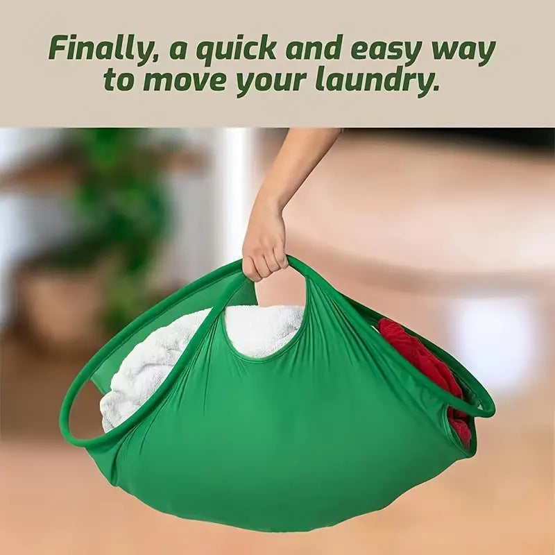 Pop-Up Laundry Sling, Sprung-Hoop Carrier You Lay Inside the Drum to Lift a Whole Wash Out at Once — Four Carry Handles, Large 26 in / Small 21 in