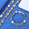 Hip-Hop Gemstone Statement Chain Necklace & Bracelet, Colorful Cubic Zirconia Iced-Out Chain in Gold or Silver-Tone Finish — Multiple Lengths