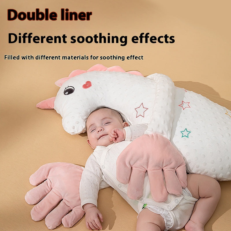Baby Soothing Cuddle Pillow, Animal-Shape Plush Bolster with Padded Comfort Arm & Hand for Supervised Awake Time — Green Dinosaur