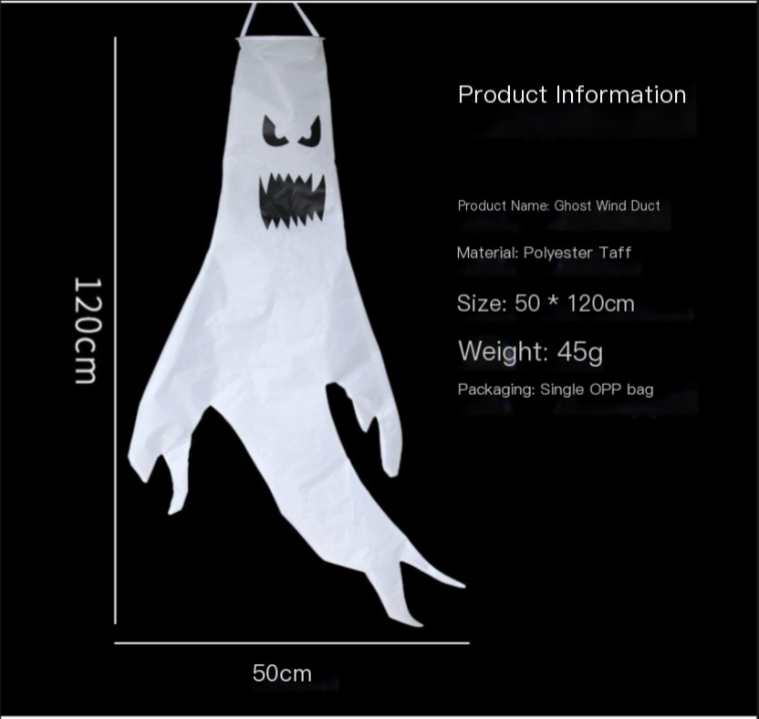 Light-Up Hanging Ghost Windsock, LED Halloween Ghost Decoration for Yard, Porch & Tree — Five Face Designs