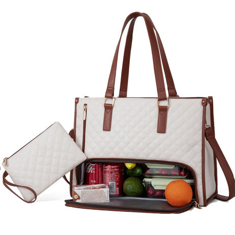 Women's Insulated Lunch Bag, Stylish Water-Resistant Cooler Tote with Separate Top Compartment, Reusable Thermal Lunch Box for Work — Multiple Colors