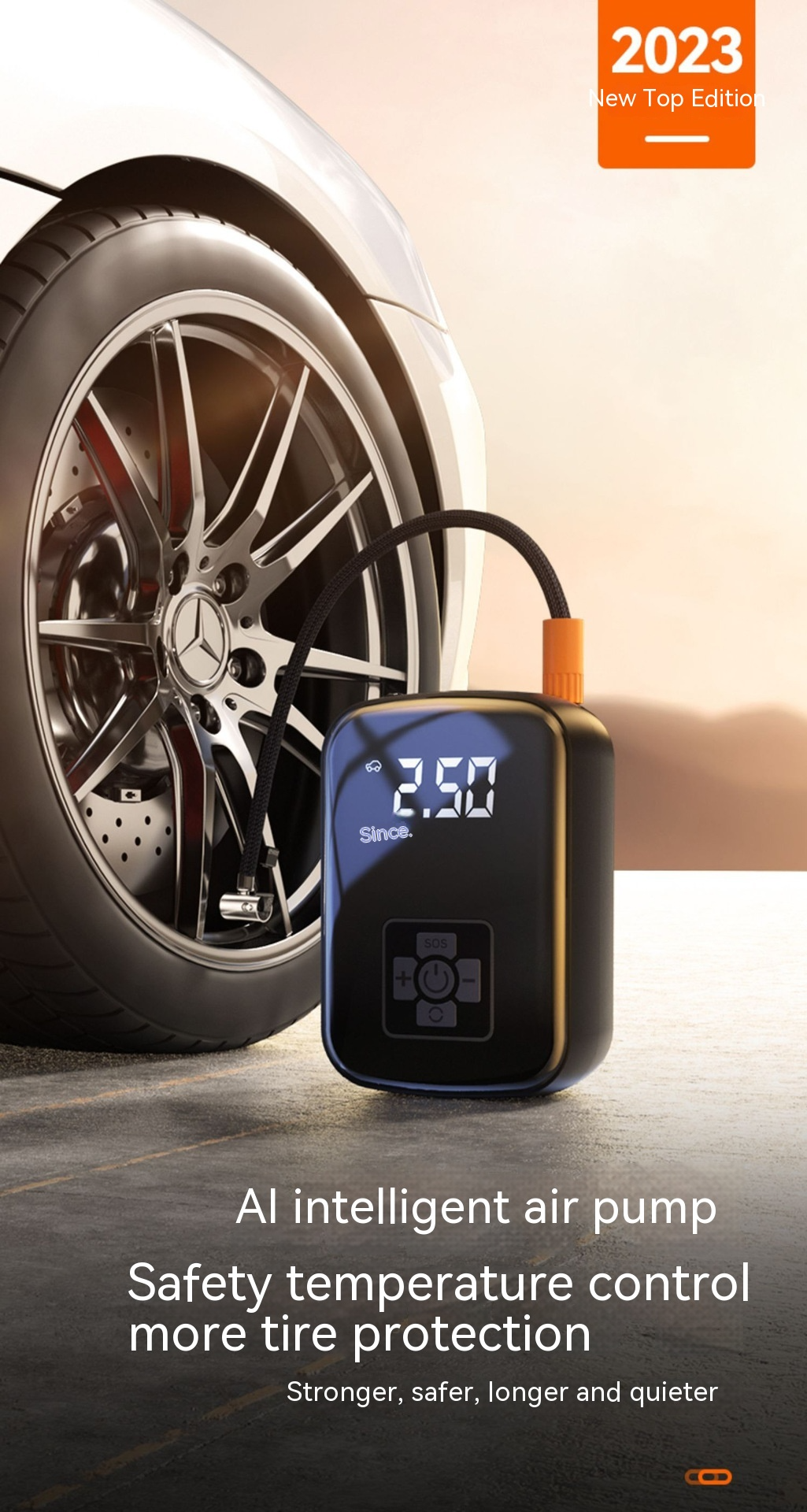 Car Wireless Portable Tire Inflator, 100W 7.4V USB Rechargeable Air Pump with Digital Display & Auto Shut-Off