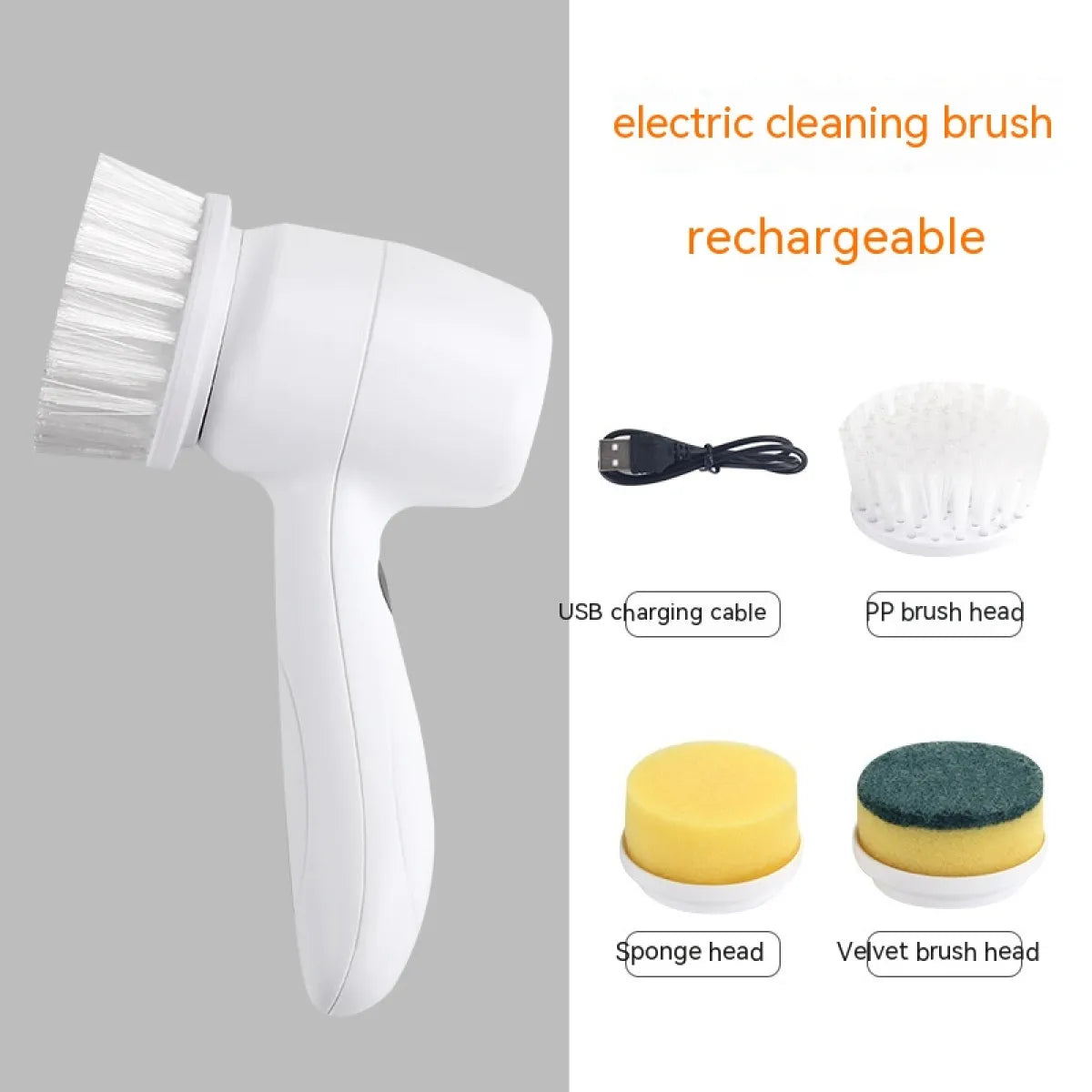 Electric Spin Scrubber, 4-in-1 Cordless Handheld Cleaning Brush with 360° Rotation & 4 Interchangeable Heads — Multipurpose