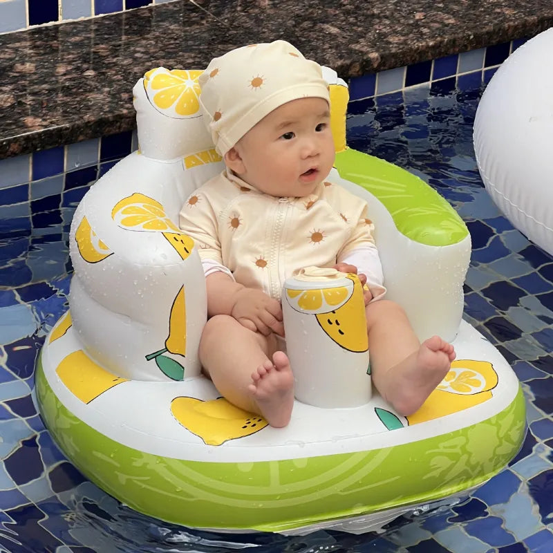 Inflatable Baby Chair for Dining & Bath, Portable PVC Baby Seat with Built-In Air Pump — Cute Designs