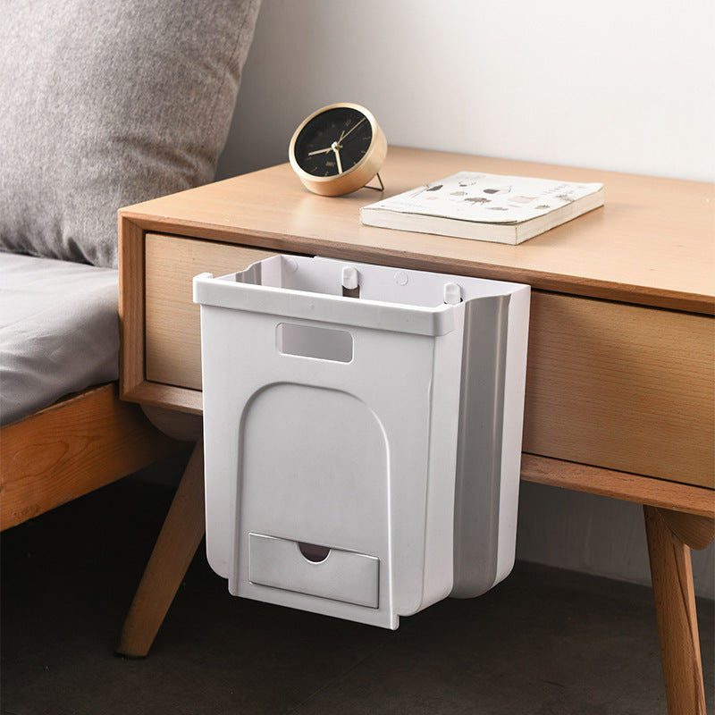 Large Wall-Mounted Folding Trash Can, 6L Foldable Hanging Garbage Bin for Cabinet Door, Space-Saving Collapsible Waste Can for Kitchen, Car — 4 Colors