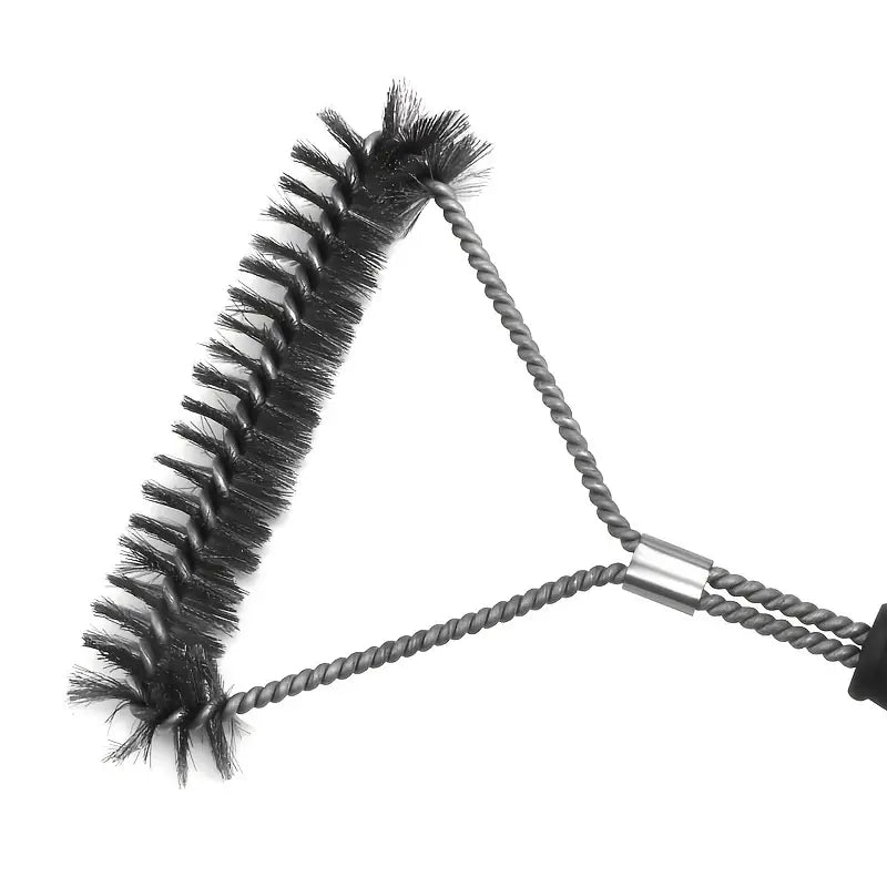 Long-Handled Y-Shaped Grill Cleaning Brush for BBQ, Stainless Steel & Galvanized Twisted Wire Bristles — Black