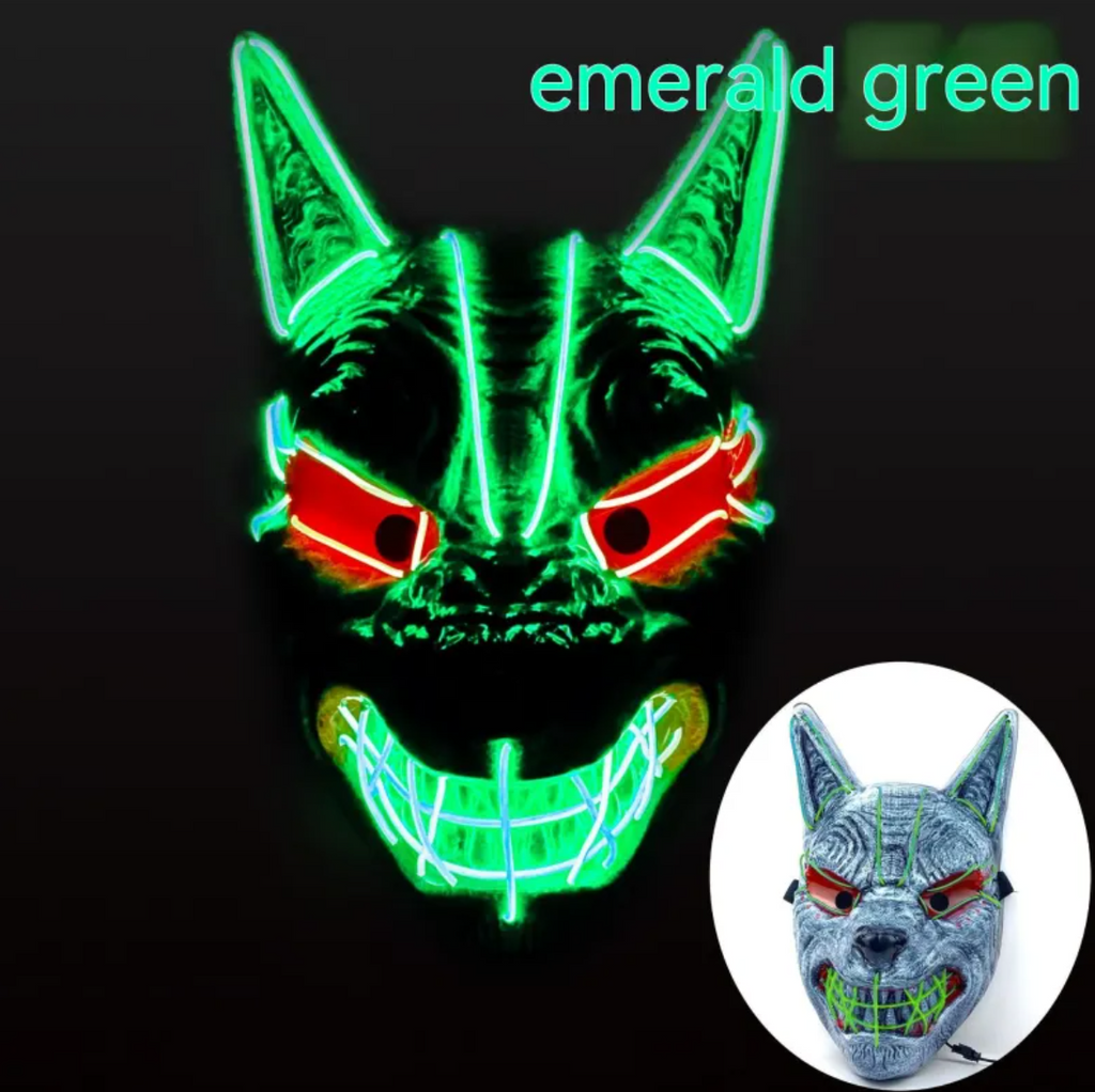 LED Full Face Luminous Halloween Mask, Light-Up Glowing Mask for Cosplay & Rave — Single Colour per Mask, 10 Colourways