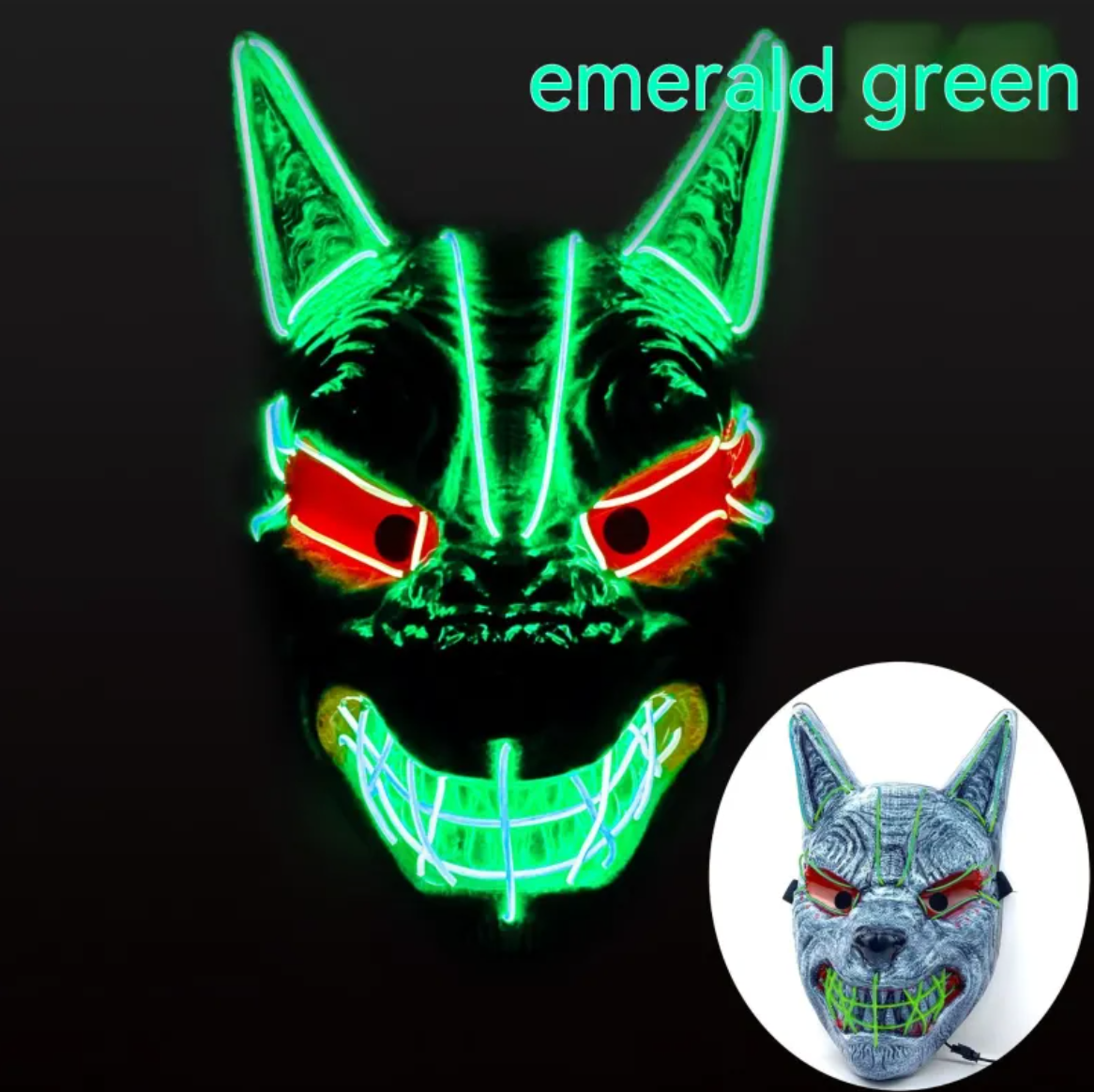 LED Full Face Luminous Halloween Mask, Light-Up Glowing Mask for Cosplay & Rave — Single Colour per Mask, 10 Colourways
