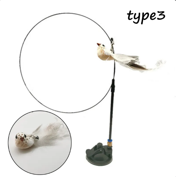 Interactive Cat Toys for Indoor Cats, Self-Play Feather Teaser with Suction Cup Base & Bell — 5 Styles Available