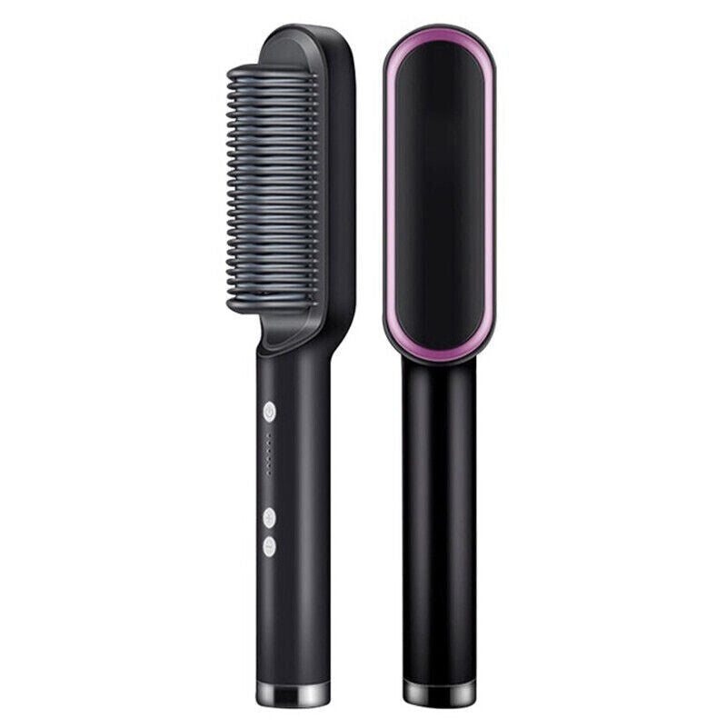 Hair Straightener Brush, 2-in-1 Straightening & Curling Hot Comb with Ceramic PTC Heating, 5 Adjustable Heat Settings & Anti-Scald Design — 4 Colors
