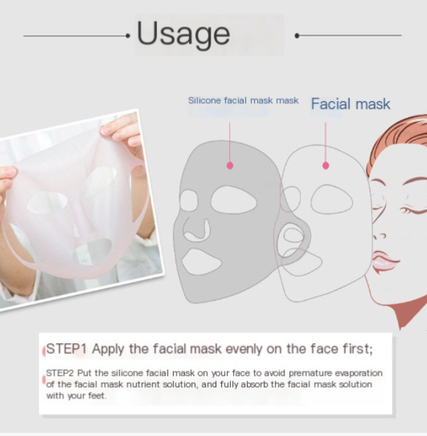 3D Silicone Ear Hanging Face Mask, Reusable Waterproof Cover for Sheet & Mud Masks, Trimmable Ear Loops — 28x22cm / 29x22cm, White / Pink